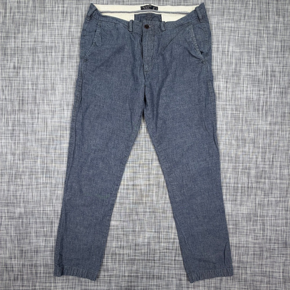 Abercrombie & Fitch Mens 33x32 Blue Chambray Chino Pants Slim Straight Cotton